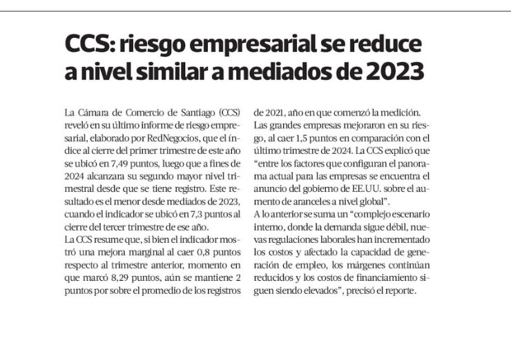 CCS: riesgo empresarial se reduce a nivel similar a mediados de 2023