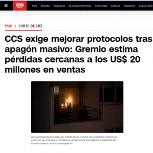 CCS exige mejorar protocolos tras apagón masivo: Gremio estima pérdidas cercanas a los US$ 20 millones en ventas