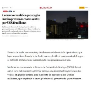 Comercio cuantifica que apagón masivo provocó menores ventas por US$20 millones